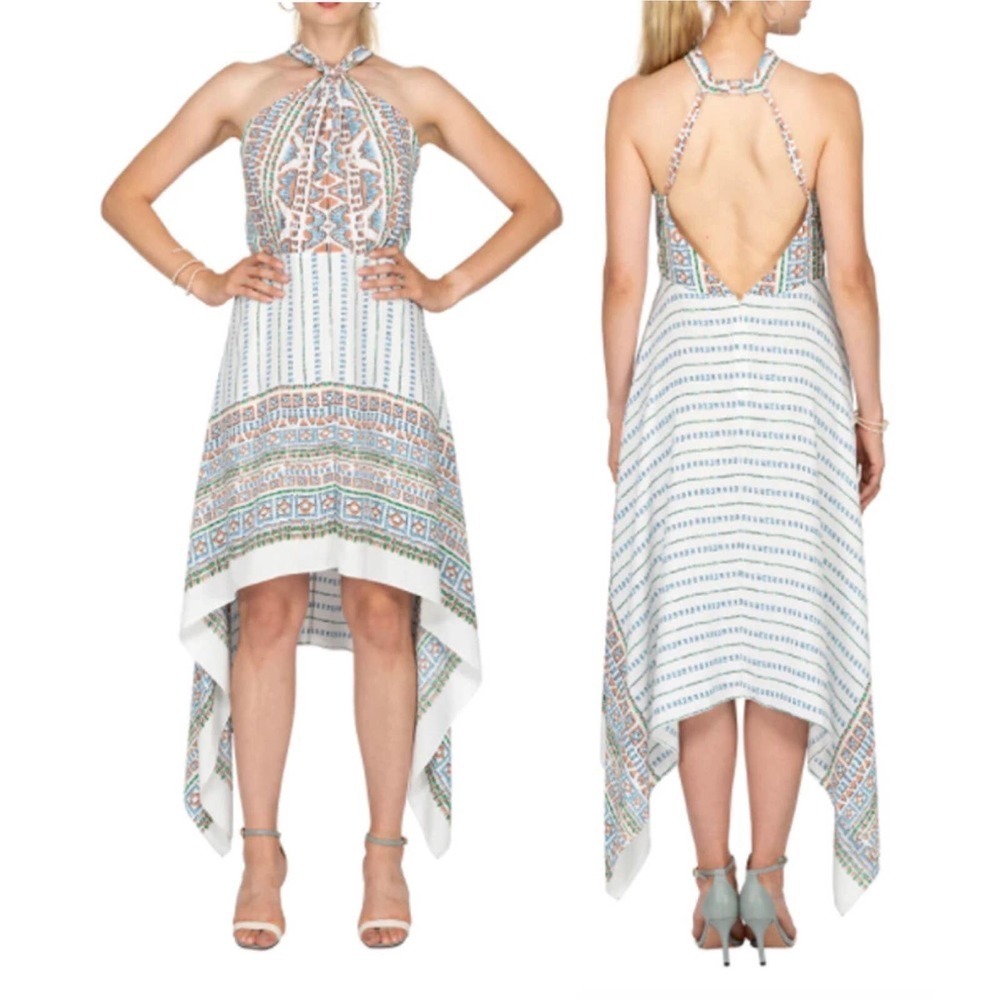 NWT BCBGMaxazria Danela Halter Neck Geometric Print Dress MSRP:$298 Size 12​​​​